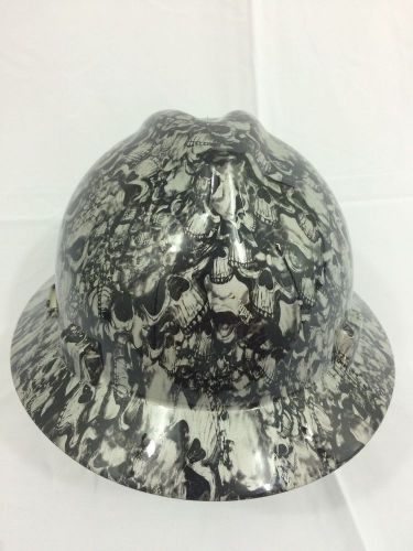 New custom msa vgard hardhat w/fastrac ratchet reaper black widebrim gloss (rb 3 for sale