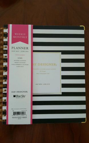 Blue Sky Day Designer Black White Striped Hard Cover Daily Planner 8x10