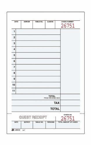 Adams Guest Check Unit Sets, Carbonless, 4.25 x 7.25 Inches, White, 2-Part, 250