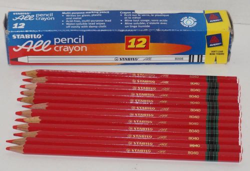 24 Red STABILO All Pencil Crayons 12 New 12 Used for Paper Glass Plastic More