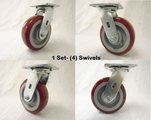 6&#034; x 2&#034; Swivel Caster Burgundy Polyurethane Wheel 720 lbs each Tool Box (4)