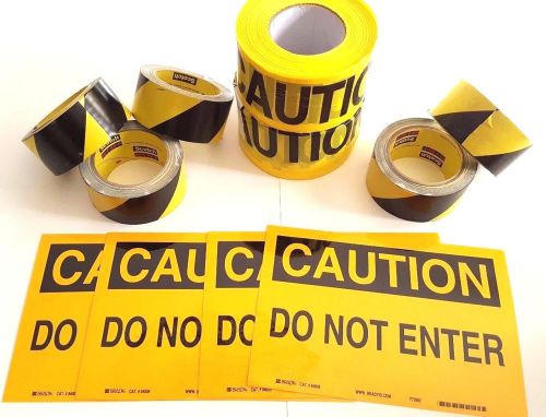 Caution Tape Bundle with 4  Do Not Enter Signs, Yellow &amp; Black