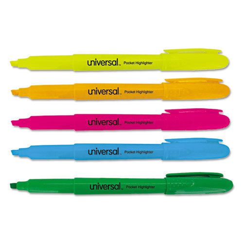 Pocket Highlighter, Chisel Tip, Fluorescent Colors, 5/Set