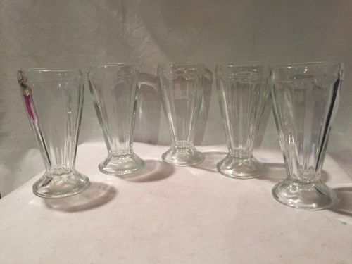 Lot 5 Vintage 7&#034; Thick Ribbed Soda Fountain Dessert Ice Cream Milk Shake Glasses