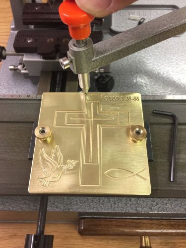 Brass engraving plate for new hermes font tray crosses with dove template ! for sale