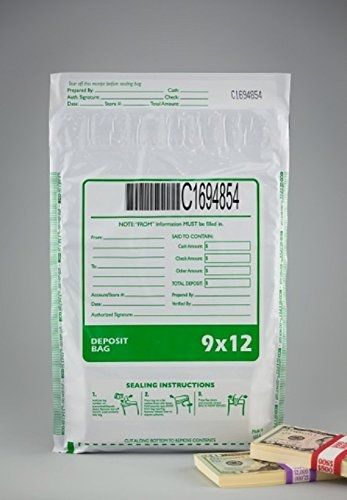 Cashier Depot Tamper Evident Deposit / Cash Bags, 9&#034; x 12&#034; White (100 Bags)