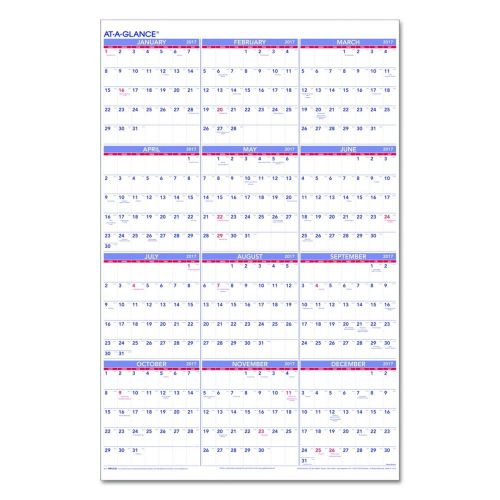 AT-A-GLANCE Paper Wall Calendar 2017 Yearly 24 x 36&#034; NON-Erasable (PM12-28)