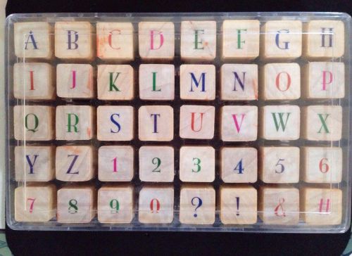 ALPHABET &amp; NUMBERS WOOD &amp; RUBBER STAMP SET Of 40 Ink Plastic Case