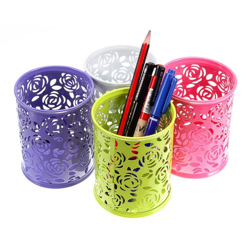 Stationery -metal tubular penrack brush pot pen container hollow style cylinder for sale