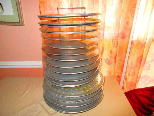 PIZZA PAN RACK 15 slots Heavy Chrome Display Storage Deep DIsh &amp;18 pie sizes lot