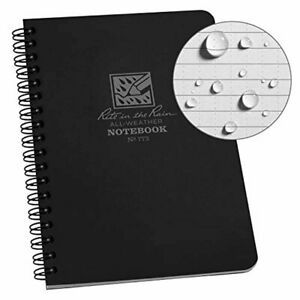 Rite In The Rain All-Weather Side-Spiral Notebook, 4 5/8&#034; x 7&#034;, Black Cover, Uni