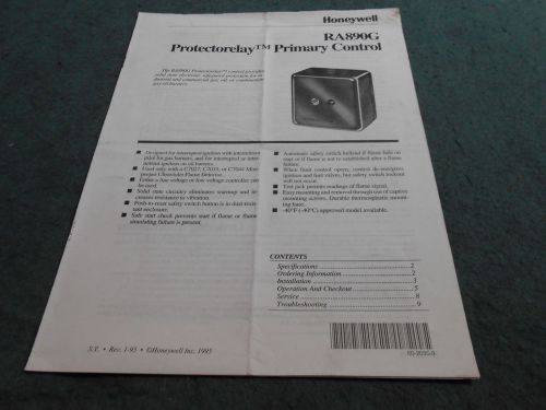 Honeywell RA890G PROTECTORELAY PRIMARY CONTROL MANUAL