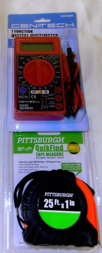 Car &amp; Work Tools: 7 FUNCTION Digital Multimeter &amp; 25 ft.Tape Measure. New -