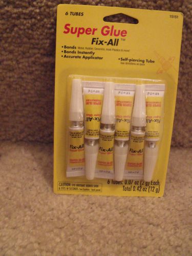 *NEW* 6 Tubes SUPER GLUE FIX-ALL Bonds Metal, Rubber, Ceramics, most Plastics &amp;