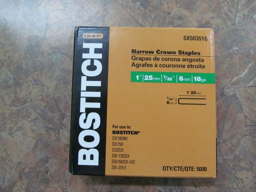 Bostitch SX50351G. NARROW CROWN STAPLES. Qty 5,000.  1&#034; x 7/32&#034;