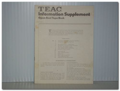 TEAC SERIES 50 MODEL A OPEN REEL TAPE DECK INFO SUPPLEMENT MANUAL ORIGINAL