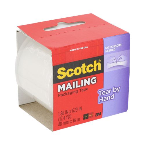 Scotch tear by hand mailing packaging tape, clear, 1.88&#034; x 629&#034;, each (3841) for sale