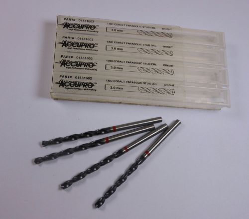 ACCUPRO Cobalt Parabolic Stub Drills 3mm 130D Qty 4 &lt;1660&gt;