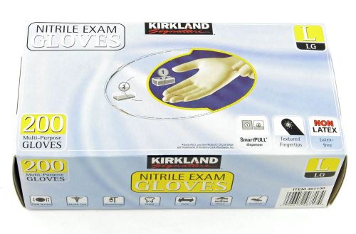 New box 200 NITRILE (latex free) Large L EXAM GLOVES Kirkland FREE PRIORITY ship