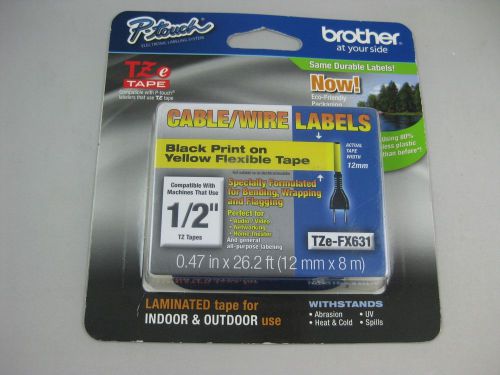 Brother black print on yellow flexible tape 1/2&#034; cable/wire labels tze-fx631 for sale