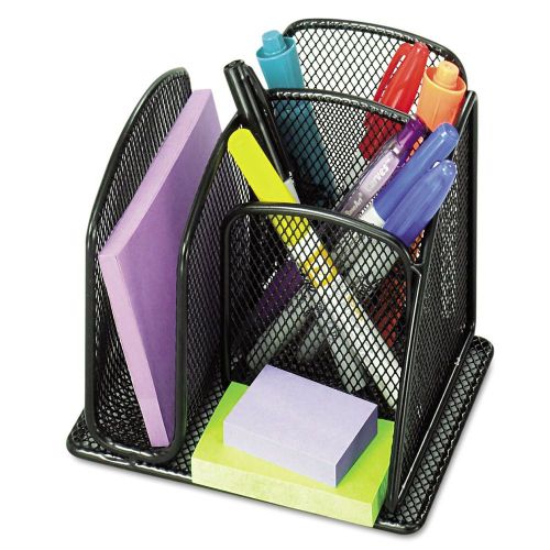 Mini Black Desk Organizer Steel Mesh Three Removable Dividers Modern Office New