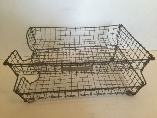 VINTAGE 2 TIER STEEL WIRE PAPER TRAY BASKET IN-OUT DESKTOP FILE ORIGINAL ACME