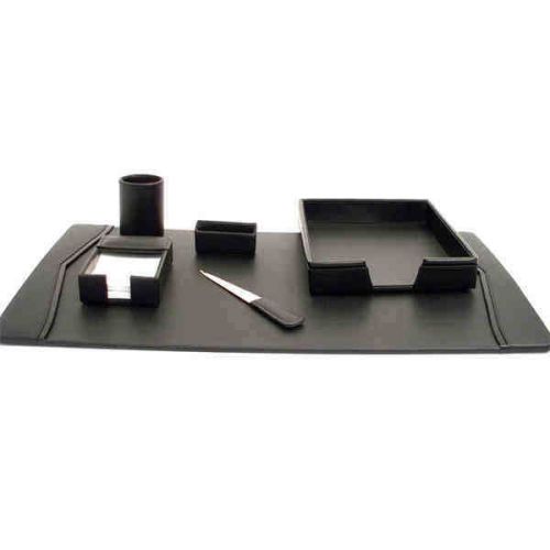 Bey-Berk Black Leather 6Pc Desk Set (New)