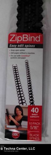 GBC ZipBind Easy Edit Spines, 5/16in, 40 Sheets, Black, 10 Pk - 15032