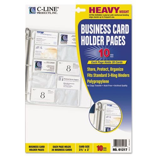 Business card binder pages, holds 20 cards, 8 1/8 x 11 1/4, clear, 10/pack for sale