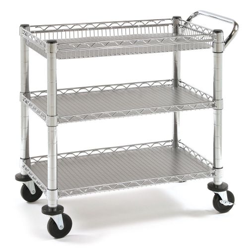 Heavy-Duty Rolling 3-Tier Utility Push Cart Chrome Kitchen Medical Restaurant