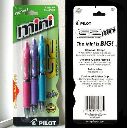 NEW SEALED PILOT G2 MINI GEL PEN 3-PACK FINE POINT ASSORTED COLORS  #31207