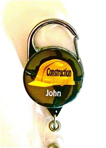 Hard hat, construction carabiner id badge holder, retractable reel,keys, welder, for sale