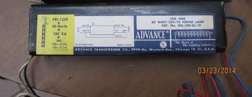 Advance flourescent light ballasts RSL-100-QL-TP  for 1 80 WATT T3 IODINE LAMP