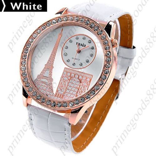 Paris pu leather strap quartz wrist wristwatch free shipping women&#039;s in white for sale