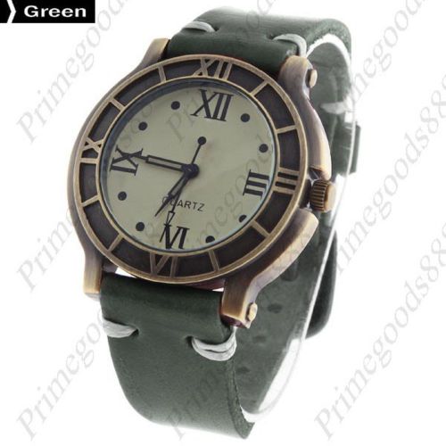 Vintage Round PU Leather Free Shipping Quartz Wrist Wristwatch Women&#039;s Green