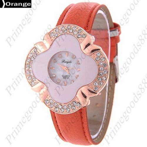 Gold golden flower pu leather lady ladies wrist quartz wristwatch women&#039;s orange for sale