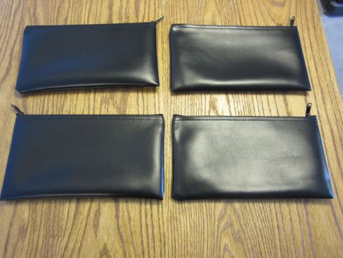 4 BLACK VINYL ZIPPER BANK BAGS MONEY JEWELRY POUCH COIN CURRENCY WALLET COUPONS