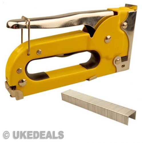 HEAVY DUTY UPHOLSTERY TACKER STAPLER STEEL STAPLE GUN + 100 FREE STAPLES YELLOW