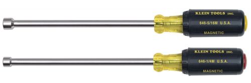 Klein 646m 1/4&#034; &amp; 5/16&#034; magnetic tip nut driver set 6&#034; hollow shanks for sale