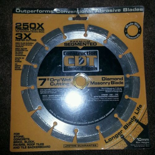 Construction Diamond Tools 7&#034; Dry/Wet Cutting Diamond Masonry Blade 10 mm. NIP