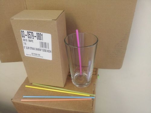 8&#034; NEON COCKTAIL THIN SIP STRAW/SIPPER (( 500 PER BOX )) BAR SUPPLIES/HOME BARS