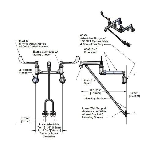 T &amp; s brass b-0650-02 service sink faucet for sale