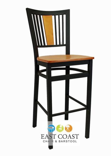 New steel city metal restaurant bar stool with black frame &amp; natural wood seat for sale
