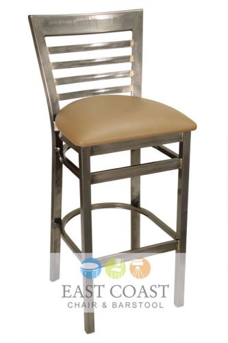 New Gladiator Clear Coat Full Ladder Back Metal Bar Stool with Tan Vinyl Seat