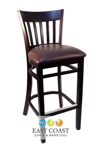 New gladiator walnut vertical back wooden bar stool with brown vinyl seat for sale