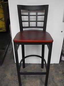 Wood Seat Black Metal Bar Stool Cherry Tavern Pub Deli