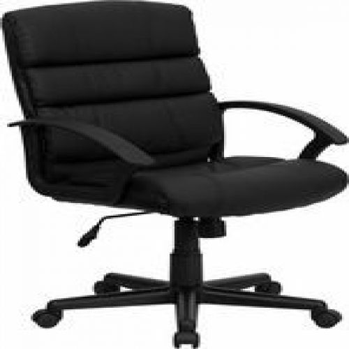 Flash furniture go-1004-bk-lea-gg mid-back black leather office chair for sale