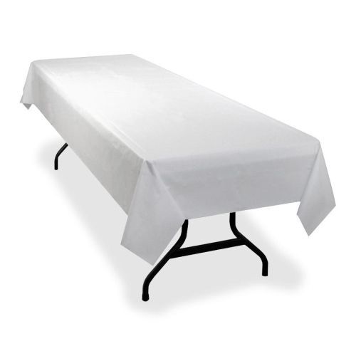 Genuine joe 10324 300-ft. x 40-in. banquet style plastic table cover, white for sale