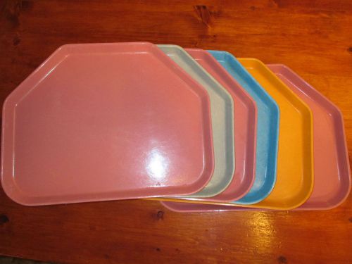 6-70’s Colorful Cafeteria Trays Camtray 6-Side Fiberglass Serving Tray 14x18” GC