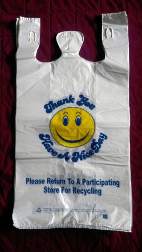 330/cs 12&#034;x7&#034;x23&#034; (1/6)  24micron White Smile Face Thank You Shopping Bags